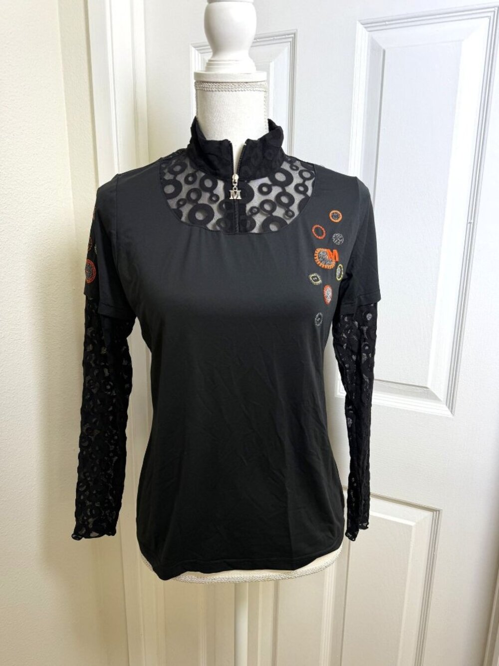 Vintage Missmic Sportswear Black Top Sheer Mesh Golf Athletic Wear Lg As Is